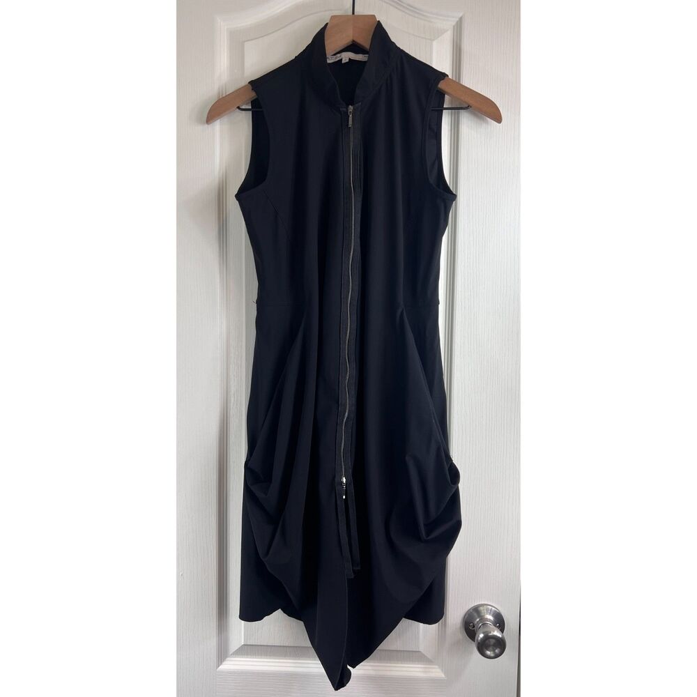 Sun Light Women's Sleeveless Asymmetrical Zip Up Black Dress Size 2